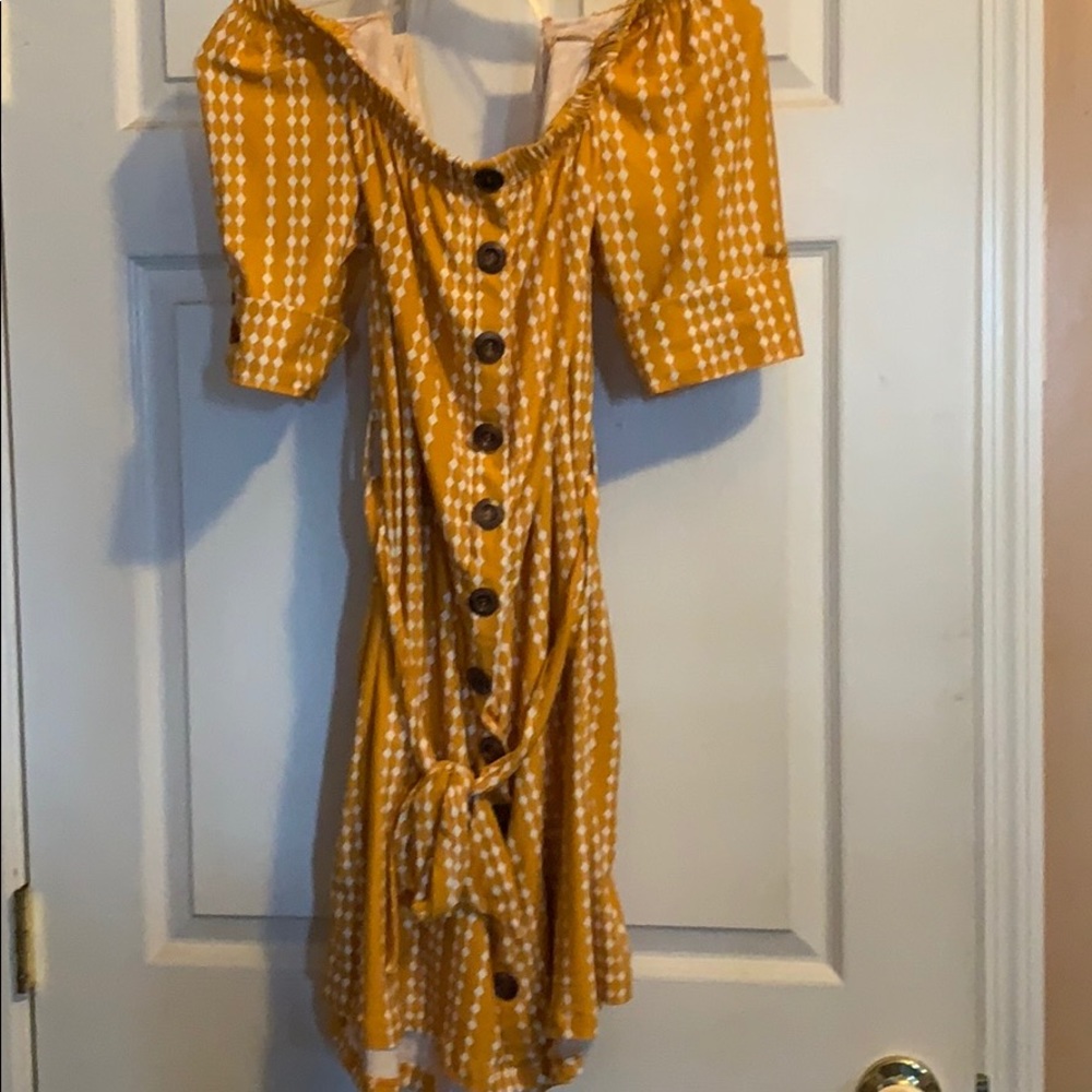 Yellow button off the shoulder dress